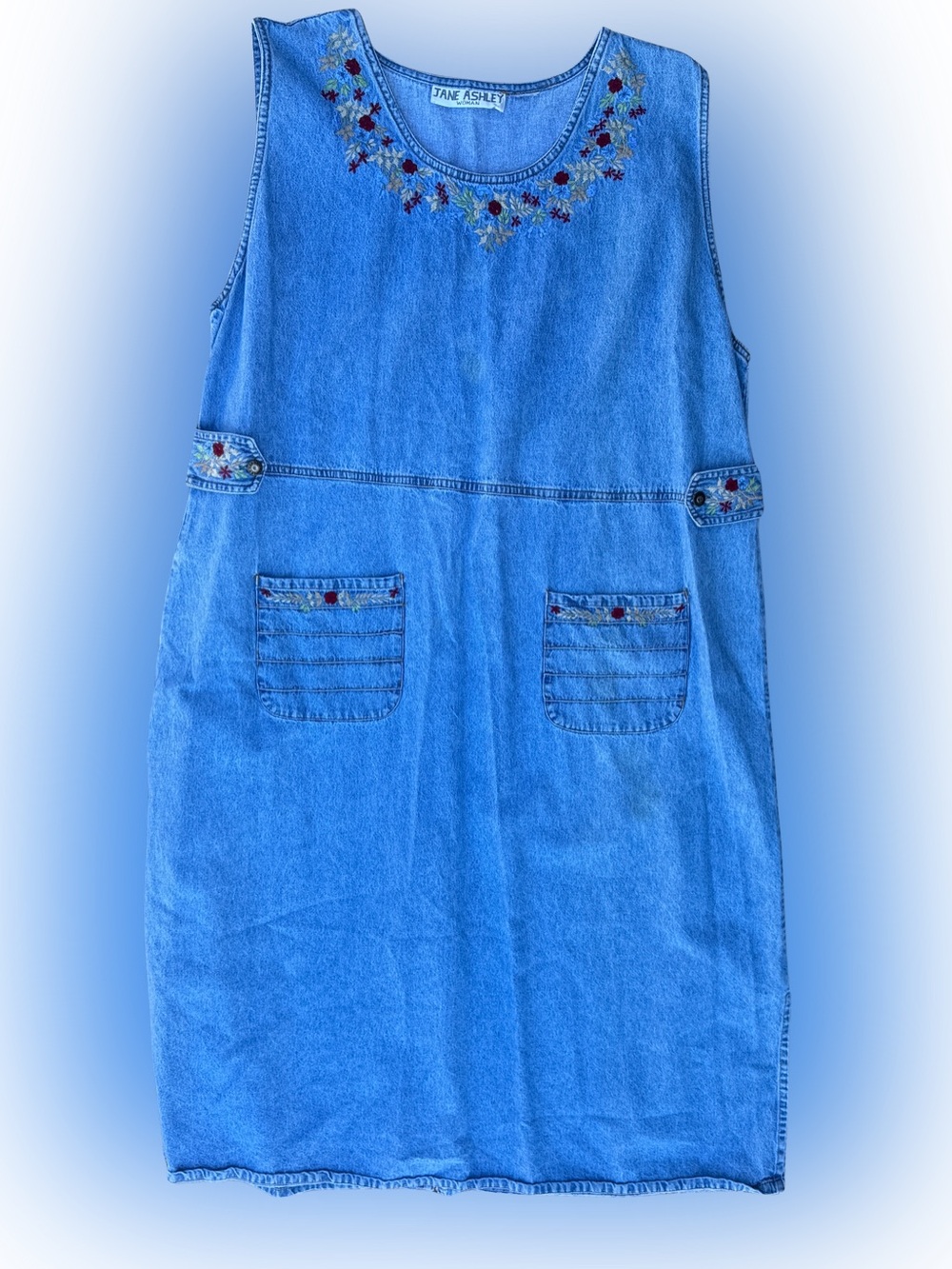 Vintage 90’s Jane Ashley Women Blue Denim Jean Jumper Midi Dress